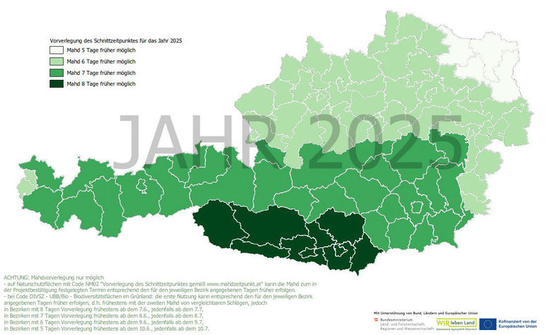 Österreichkarte mit Flächenaufteilung für Mähzeitpunkt © ÖKL Österreichkarte mit Flächenaufteilung für Mähzeitpunkt © ÖKL