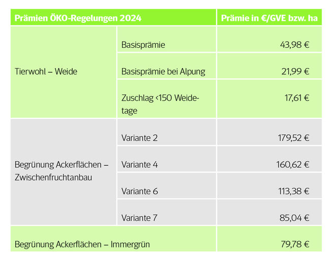 Tabelle Prämien ÖKO-Regelungen 2024.jpg © Johannes Klotz