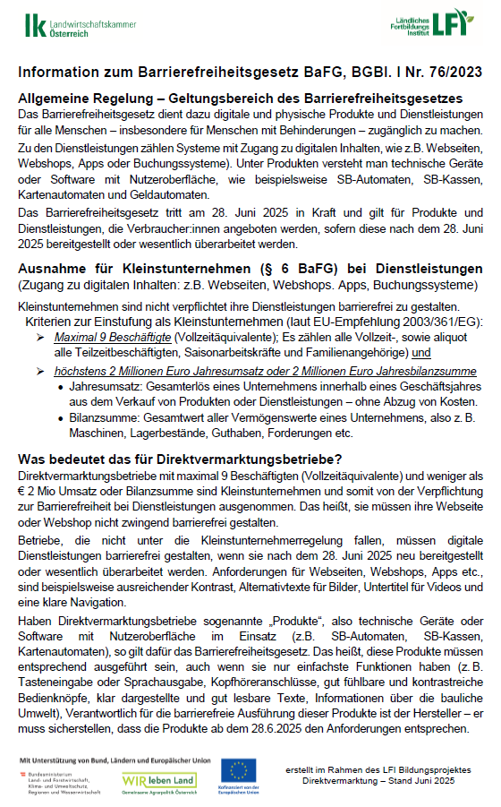 Information zum Barrierefreiheitsgesetz © LK Österreich