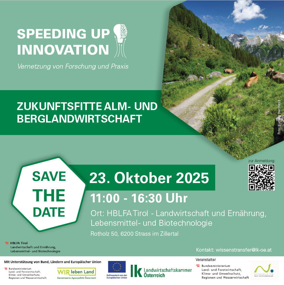 Save the Date Speeding Up Innovation Alm- und Berglandwirtschaft.png © LKÖ