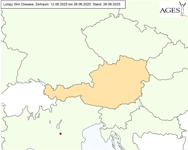 Ausbruch Lumpy Skin Disease Stand 26.6.2025 © AGES