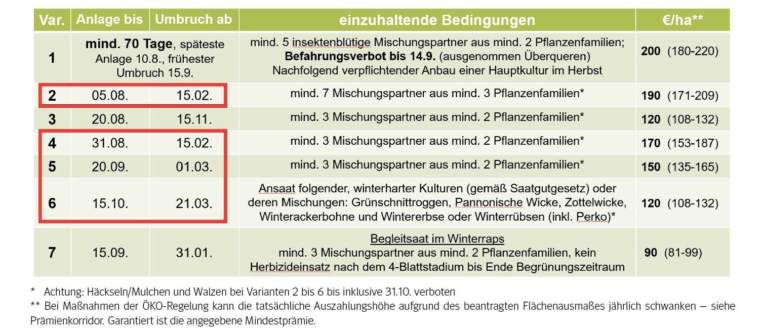 Tabelle Zwischenfruchtanbau.jpg © LK Niederösterreich