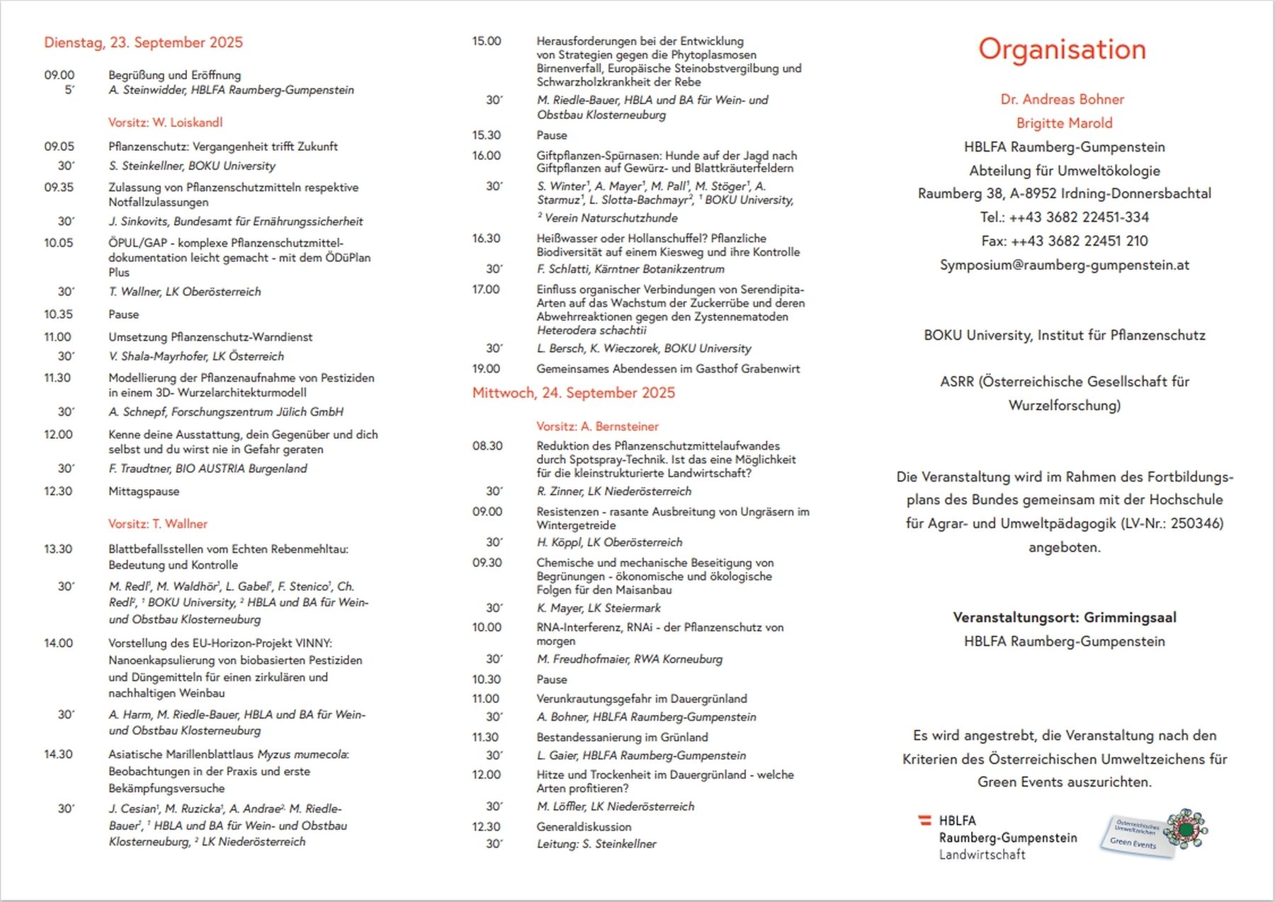 10. Umweltökologisches Symposium_Seite 2.jpg © HBLFA Raumberg-Gumpenstein