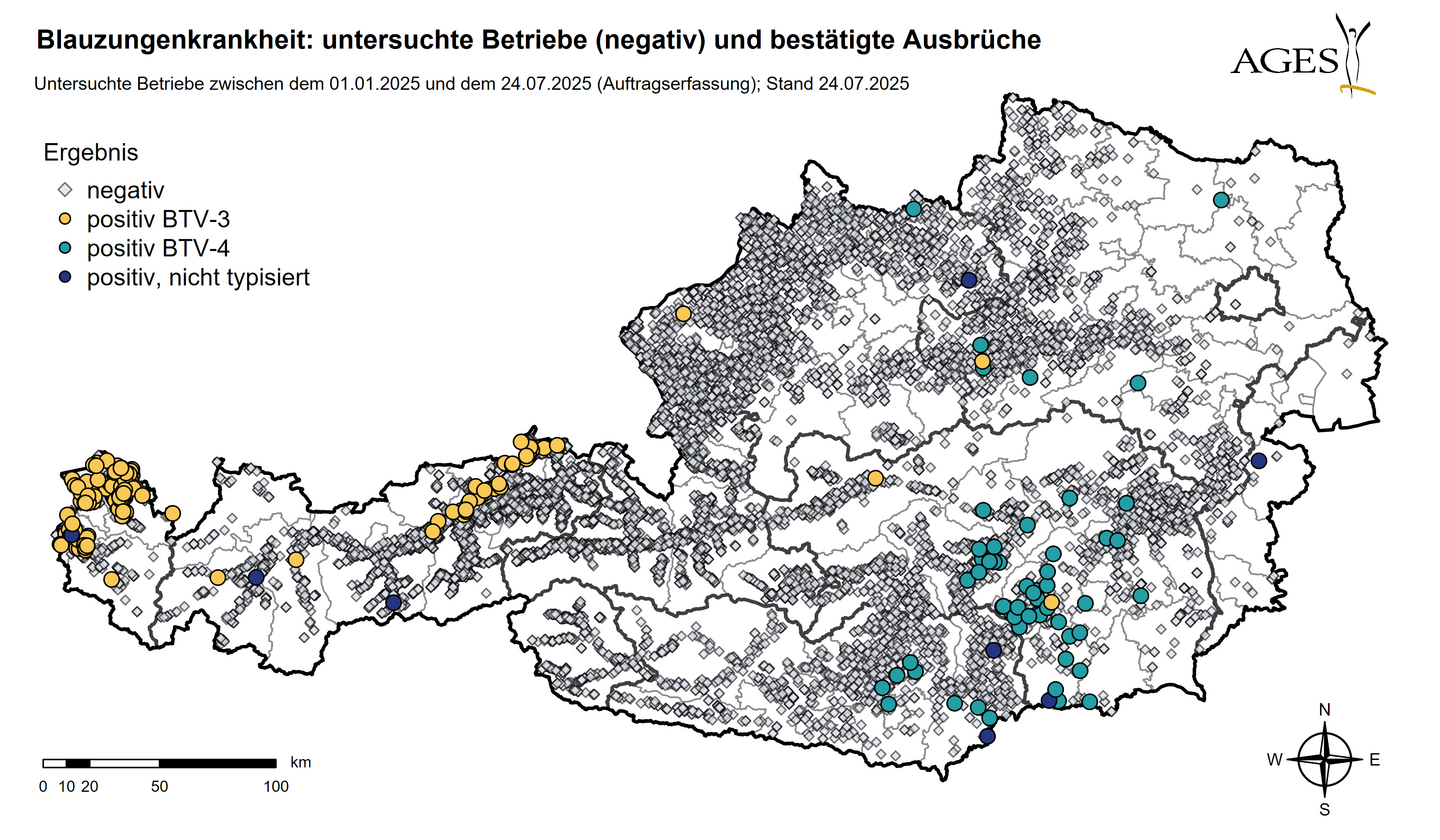 aktuelle BTV-Verbreitung in Österreich © AGES