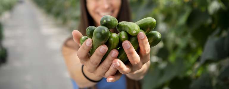 Frau mit Gurken in der Hand © AMA Marketing