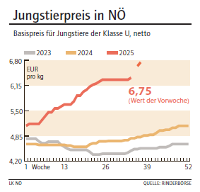 Grafik Jungstierpreis 38/2025.png © LK NÖ Grafik Jungstierpreis 38/2025.png © LK NÖ