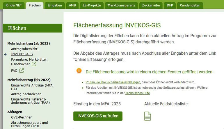 eAMA - Ausschnitt aktuelle Feldstücksliste.jpg © eama