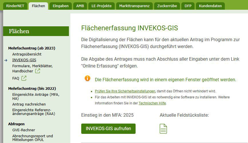 eAMA - Ausschnitt aktuelle Feldstücksliste.jpg © eama