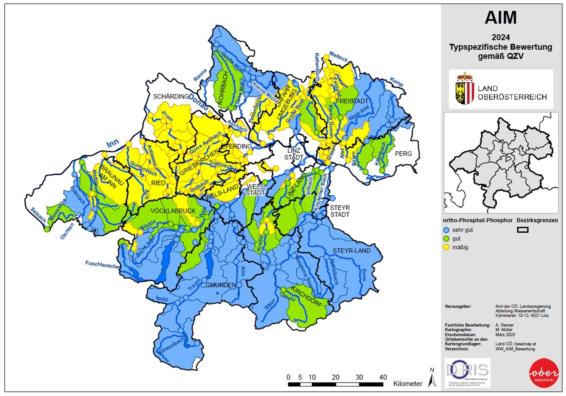 Zustand der Oberflächengewässer betreffend ortho Phosphat, 2024, Land OÖ.jpg © Land OÖ