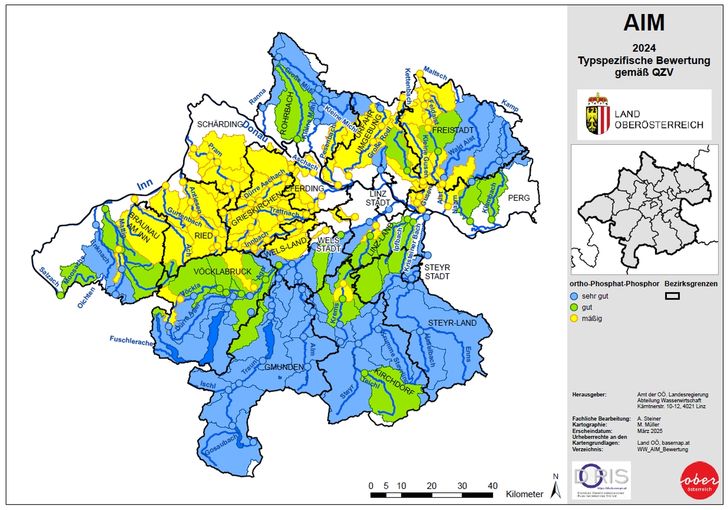 Zustand der Oberflächengewässer betreffend ortho Phosphat, 2024, Land OÖ.jpg © Land OÖ