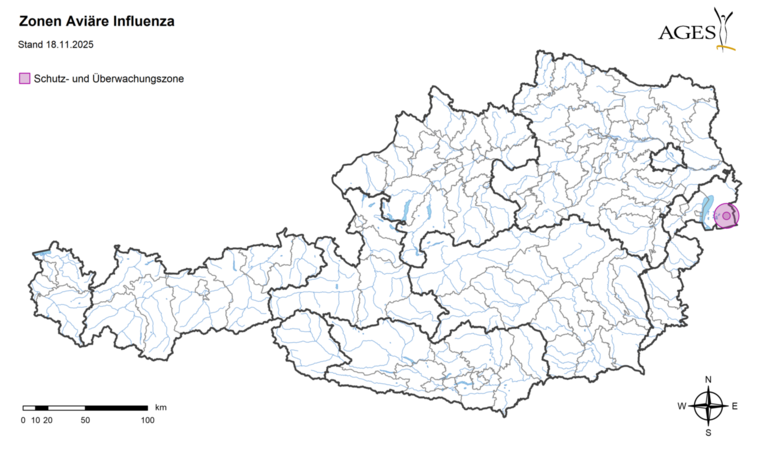 Geflügelpest-Ausbruch im Burgenland (Stand 18.11.2025) © AGES