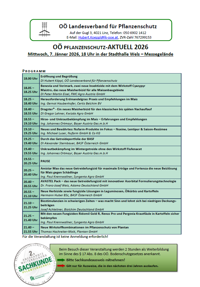 Pflanzenschutz aktuell 2026.png © LK OÖ
