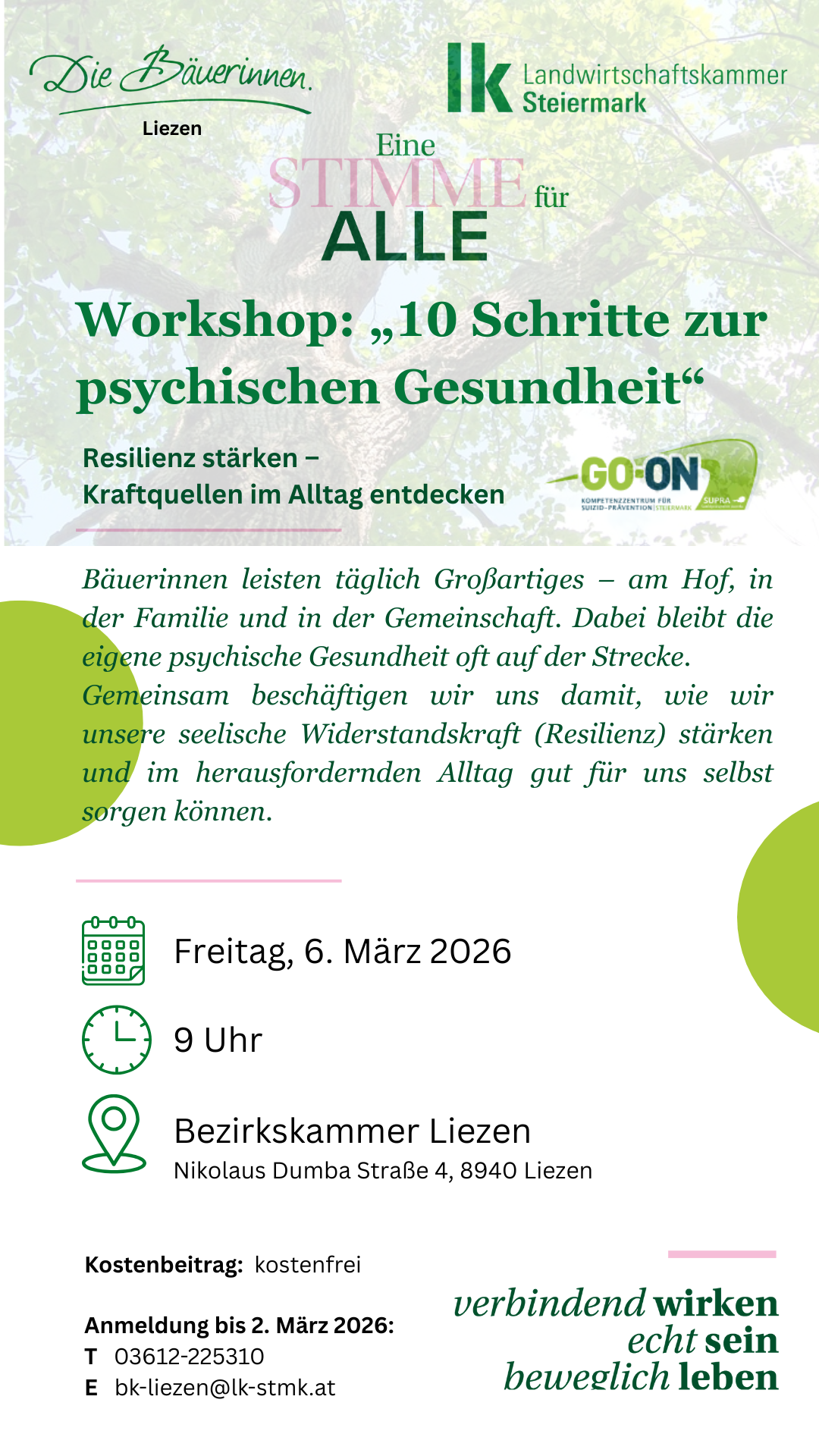 Einladung Workshop psychische Gesundheit Bäuerinnen Liezen.png © Archiv