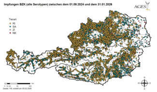 Impfverbreitung Blauzunge (Stand: Jänner 2026) © AGES
