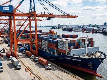 Hafen mit Transportschiff_generiert mit Adobe Firefly.jpg © Generiert mit Adobe Firefly