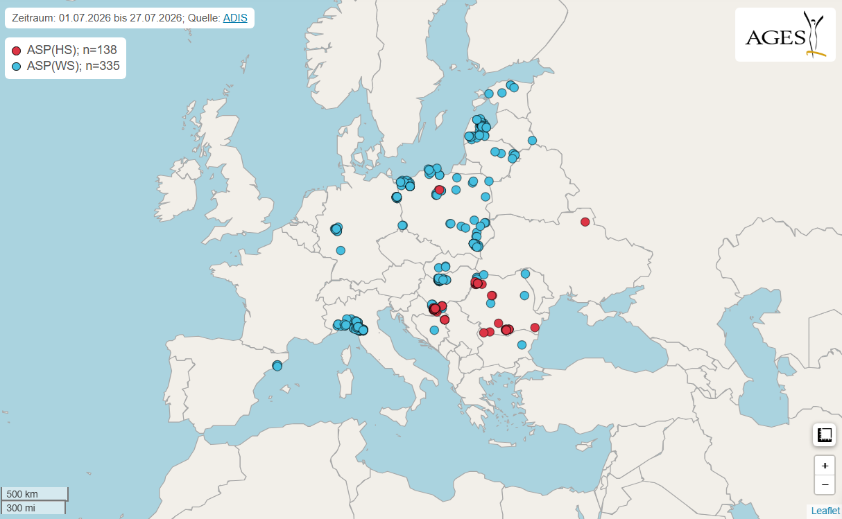 Ausbrüche der ASP im Juli 2026.png © (c) AGES Epimap