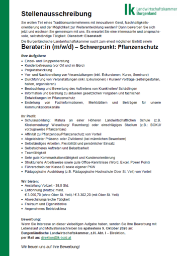 20260826_Stellenausschreibung_Pflanzenschutzberater.png © Archiv